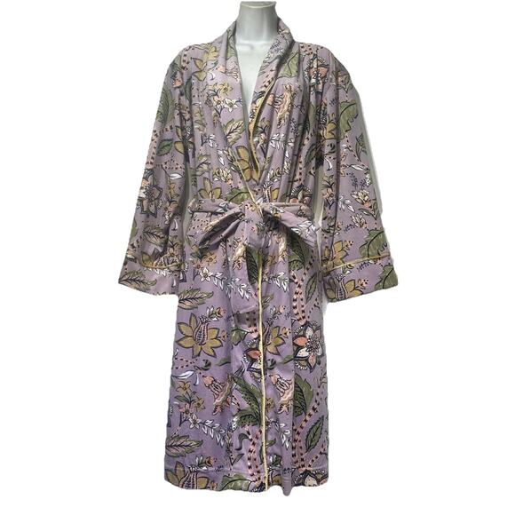 World Market blue floral Robe Long Sleeve Floral Tie OS One Size - Picture 1 of 6